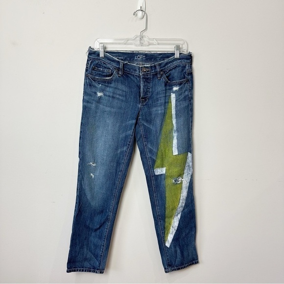 Loft Hand Painted Boyfriend Jeans Lightening Bolt Distressed - Picture 1 of 6